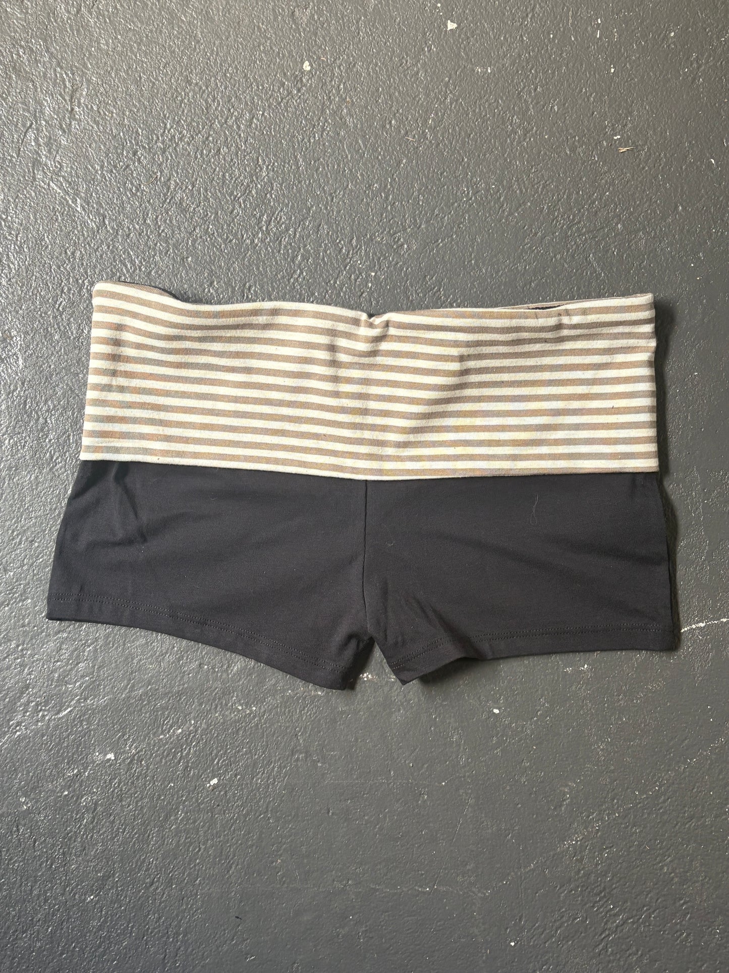 Cream Striped Fold Over Shorts