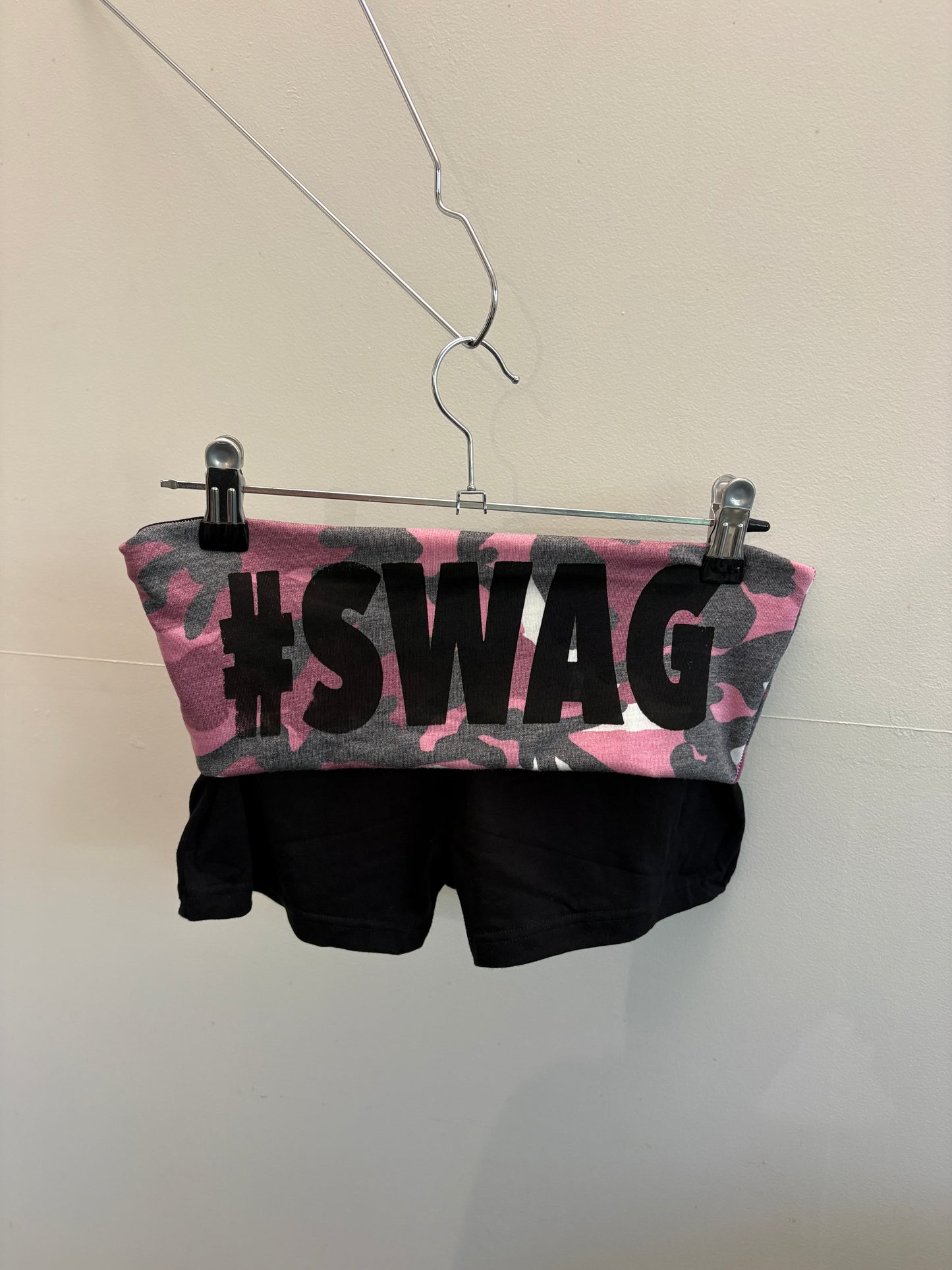 SWAG foldover shorts in grey / pink camo