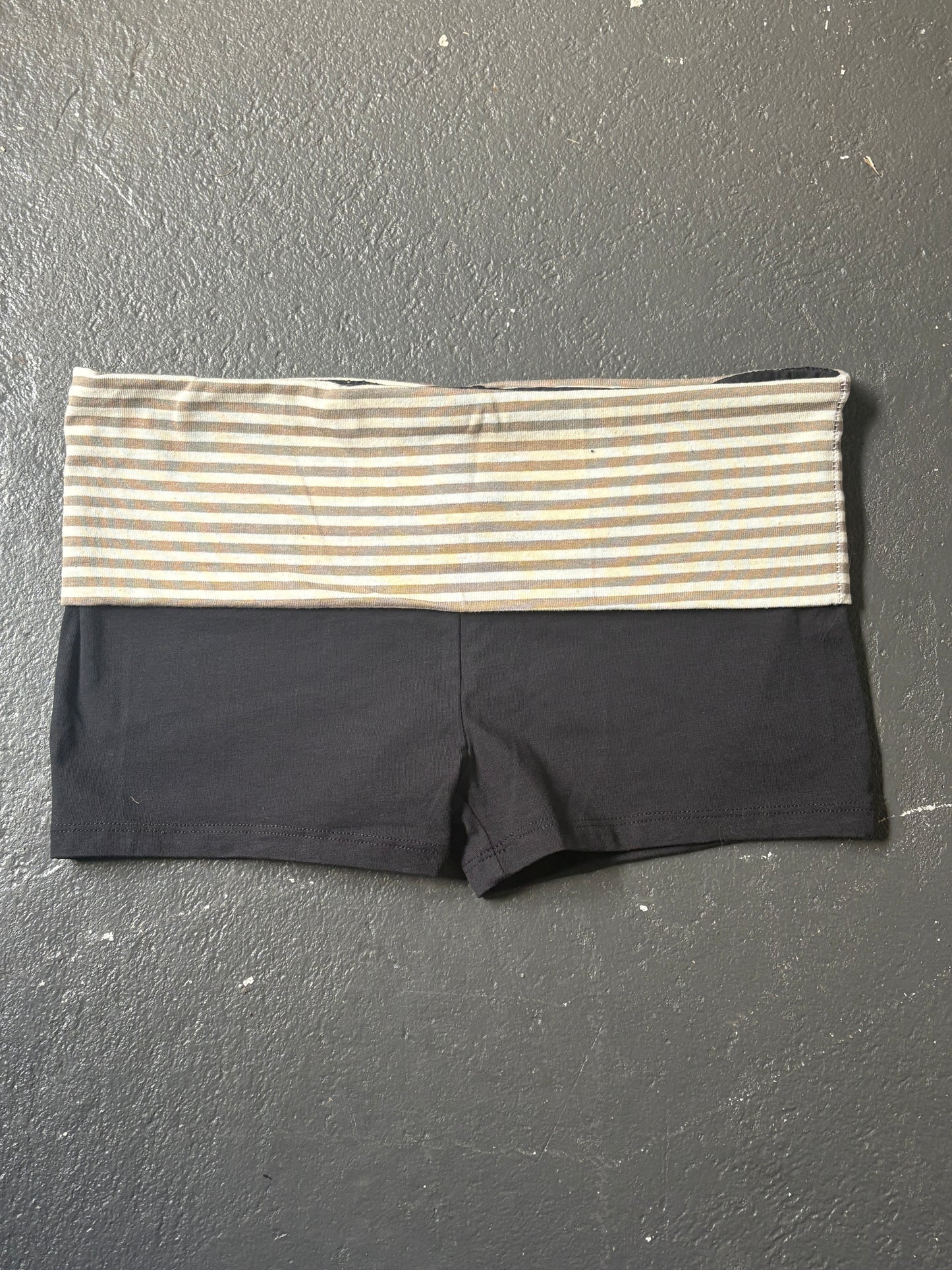 Cream Striped Fold Over Shorts