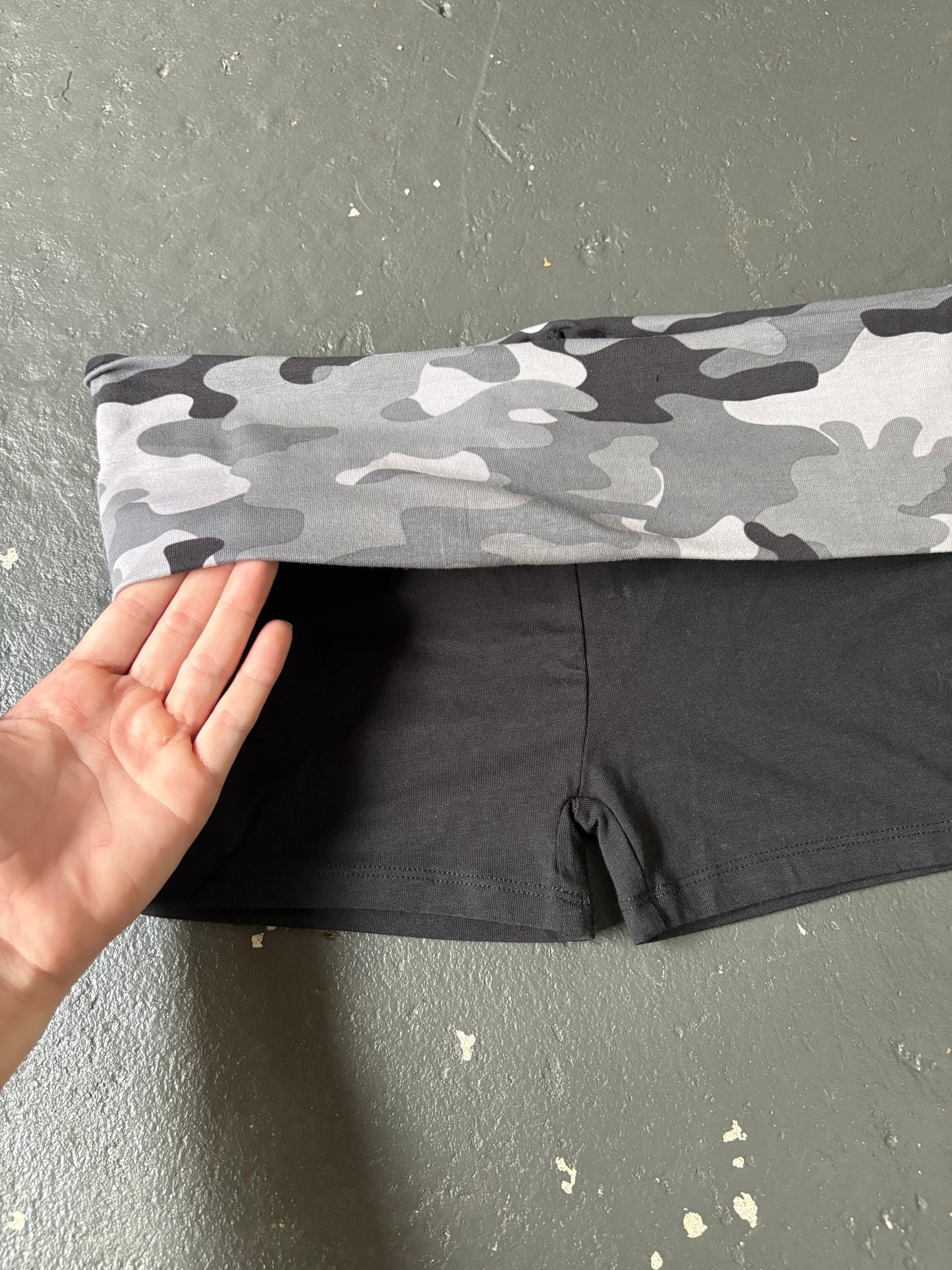 Grey Camo Fold Over Shorts