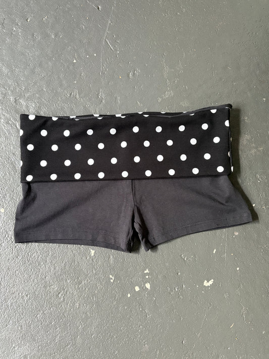 Black Polka Dot Fold Over Shorts