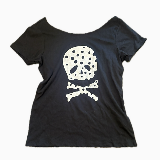 Polka dot skull off the shoulder tee