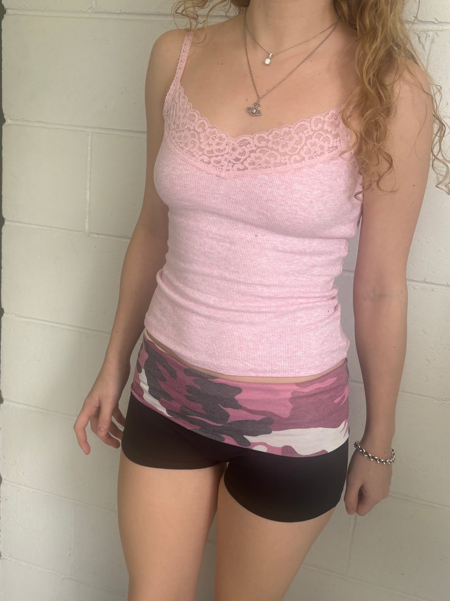 SWAG foldover shorts in grey / pink camo
