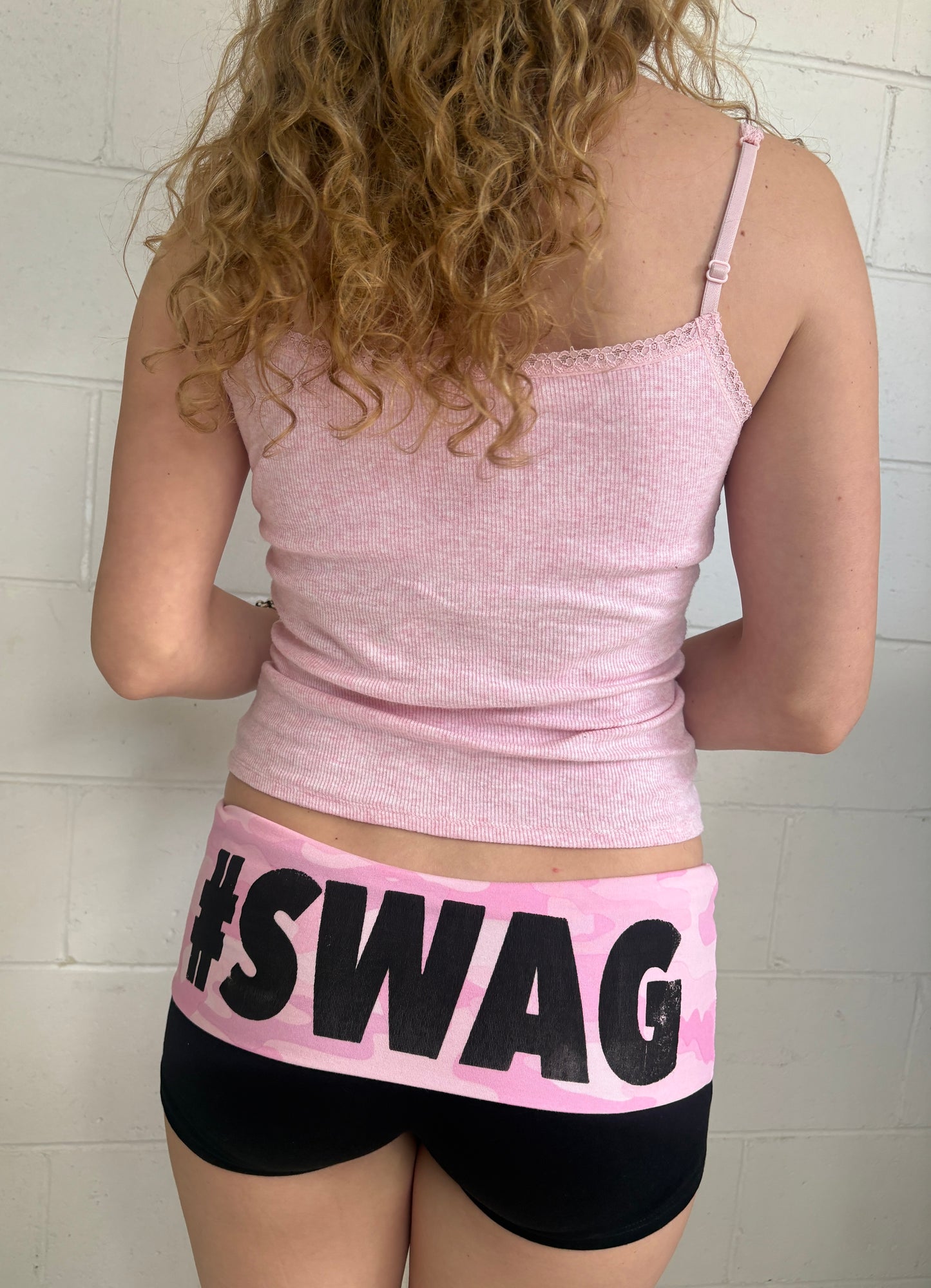 SWAG foldover shorts in pink camo