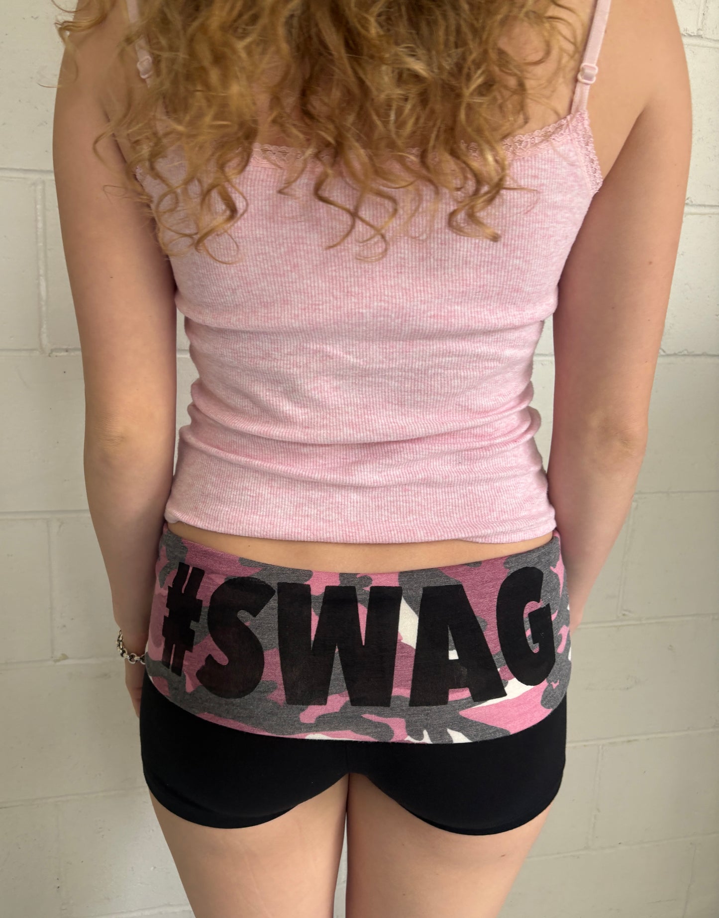 SWAG foldover shorts in grey / pink camo