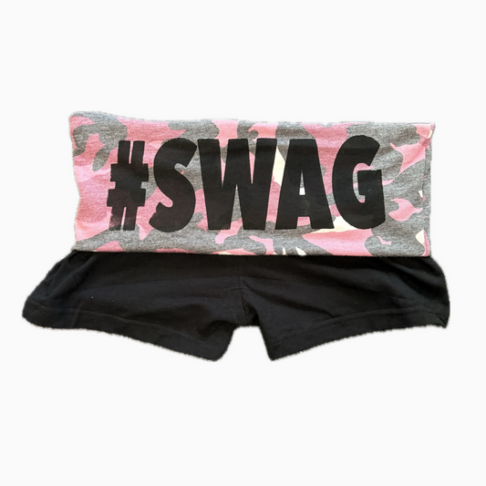 SWAG foldover shorts in grey / pink camo