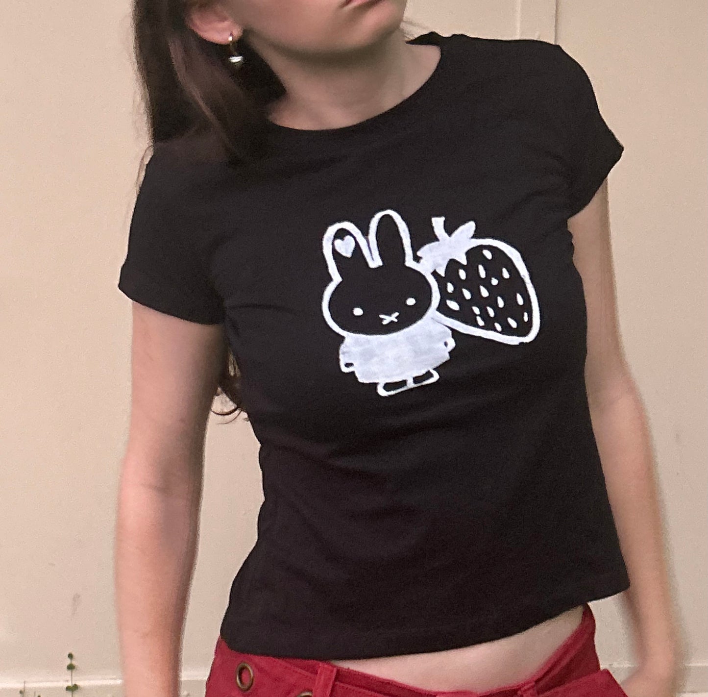 The Strawberry Miffy Baby Tee in white