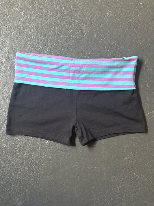 Blue Striped Fold Over Shorts