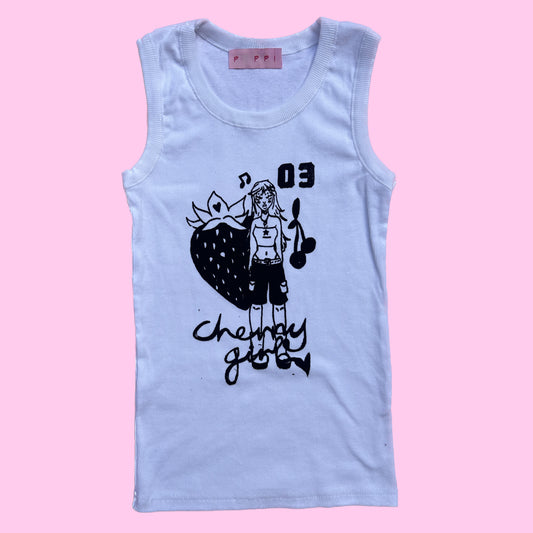The cherry girl tank top in white