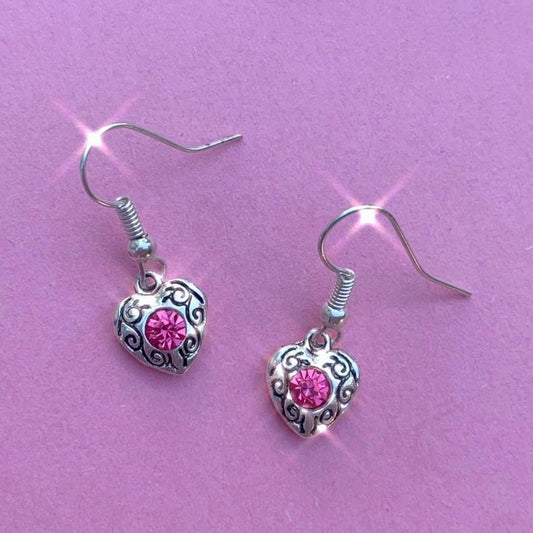 The pink heart gemstone earrings